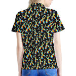 Autism Awareness Ribbon Pattern Print Women's Polo Shirt