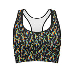 Autism Awareness Ribbon Pattern Print Women's Sports Bra