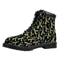 Autism Awareness Ribbon Pattern Print Padded Collar Lace Up Boots