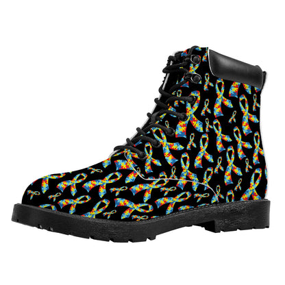Autism Awareness Ribbon Pattern Print Work Boots