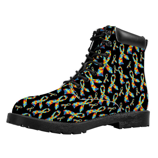 Autism Awareness Ribbon Pattern Print Work Boots