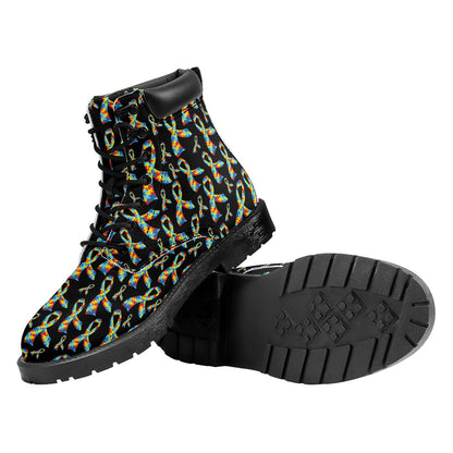 Autism Awareness Ribbon Pattern Print Work Boots