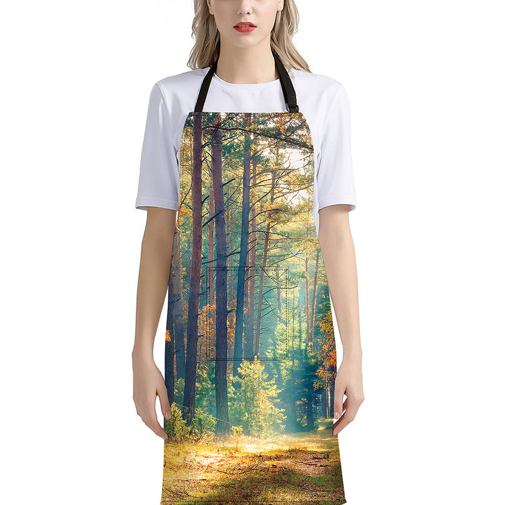 Autumn Forest Print Bib Apron With Pocket