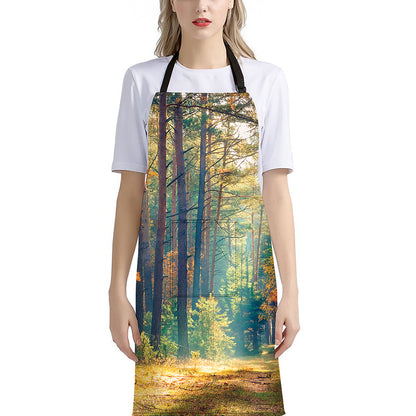 Autumn Forest Print Bib Apron With Pocket