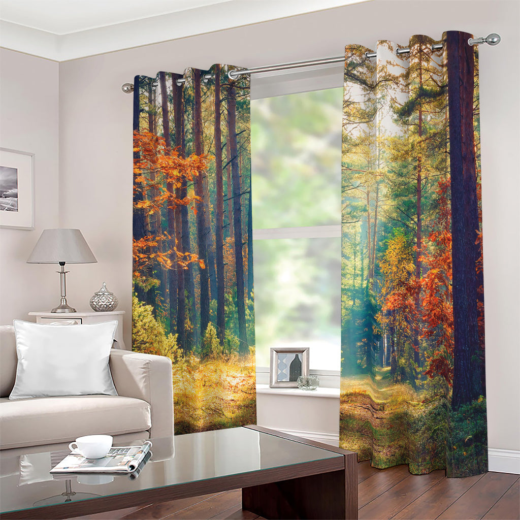 Autumn Forest Print Blackout Grommet Curtains