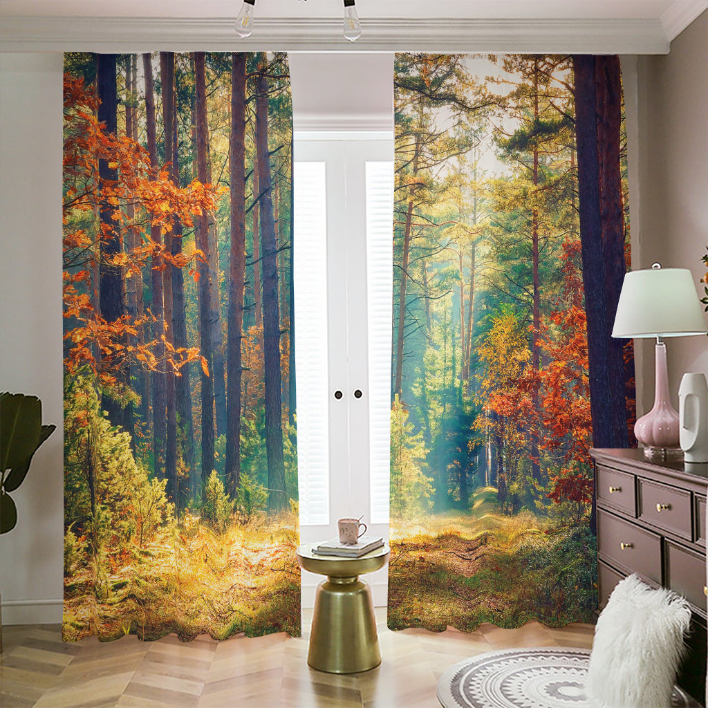 Autumn Forest Print Blackout Pencil Pleat Curtains