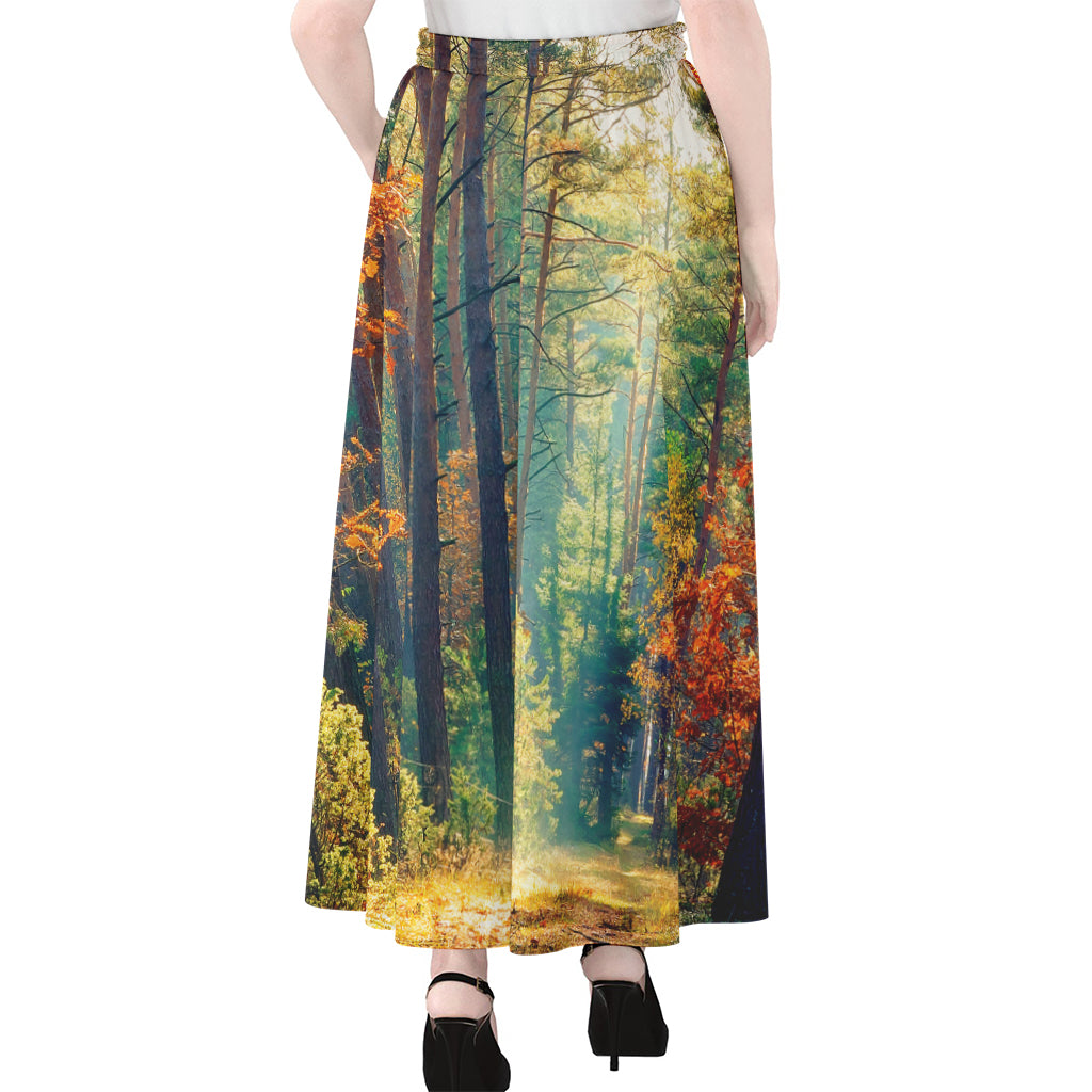 Autumn Forest Print Chiffon Maxi Skirt