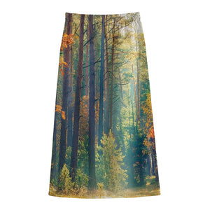 Autumn Forest Print Cotton Front Slit Maxi Skirt