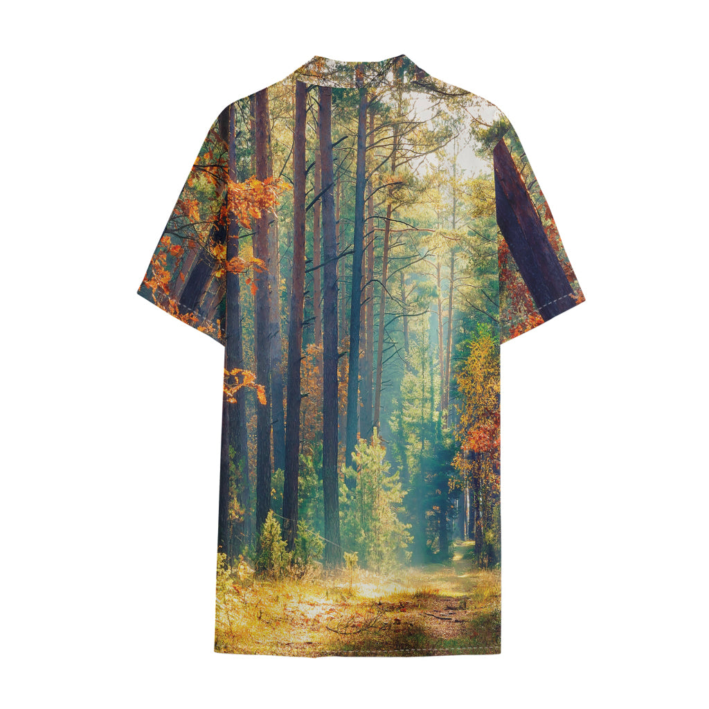 Autumn Forest Print Cotton Hawaiian Shirt