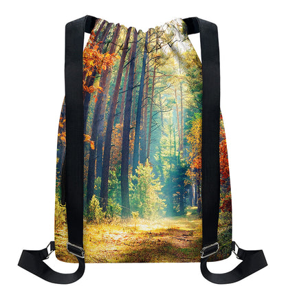 Autumn Forest Print Drawstring Backpack
