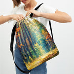 Autumn Forest Print Drawstring Backpack
