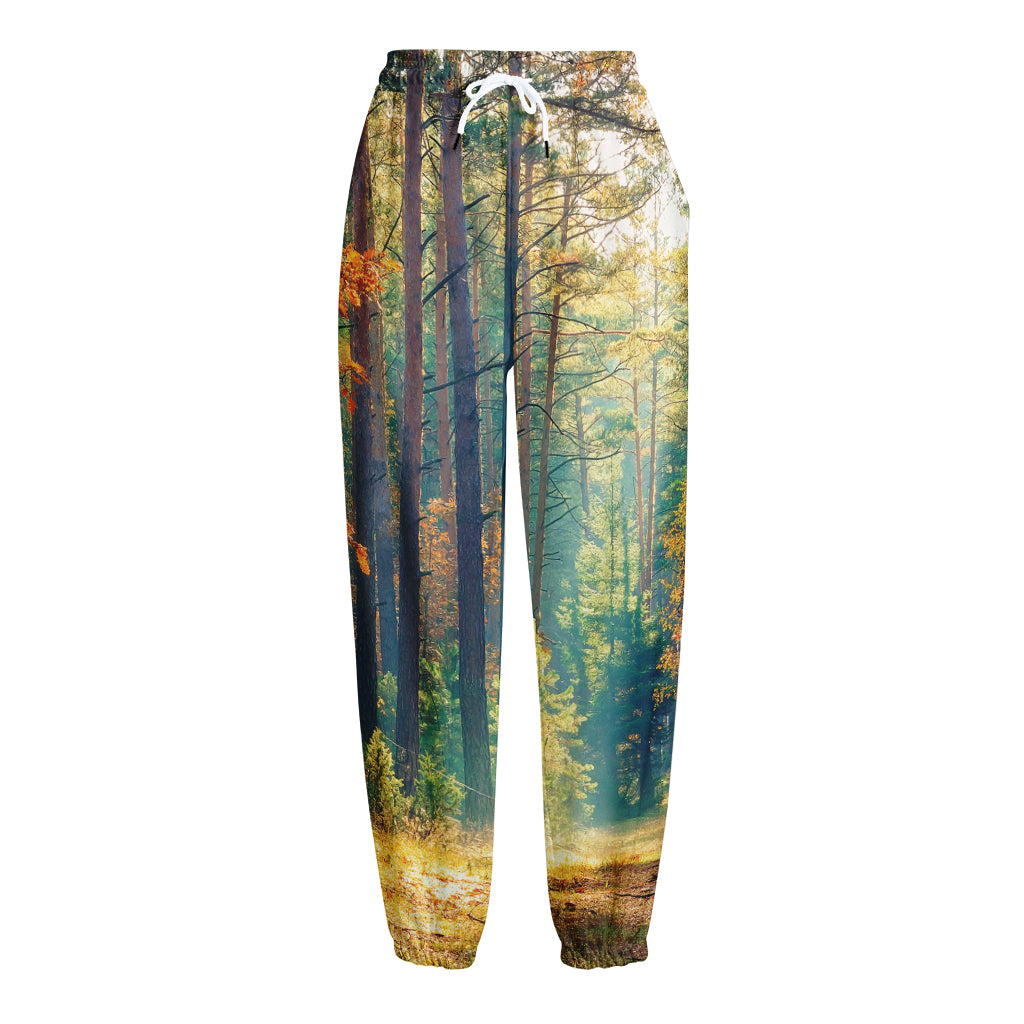 Autumn Forest Print Fleece Lined Knit Pants