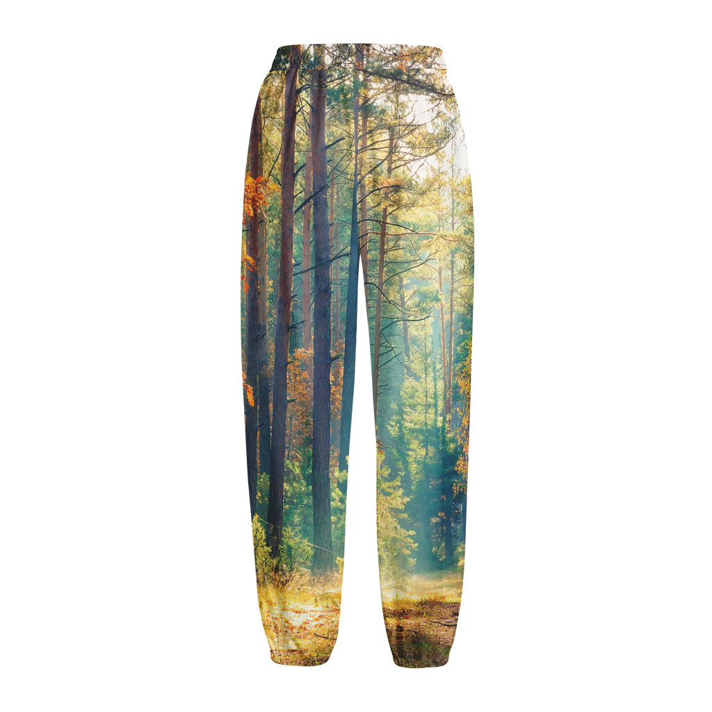 Autumn Forest Print Fleece Lined Knit Pants