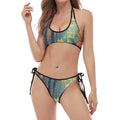Autumn Forest Print Halter Scoop Tie Side Bikini
