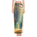 Autumn Forest Print High Slit Maxi Skirt