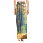 Autumn Forest Print High Slit Maxi Skirt