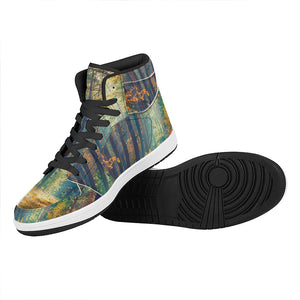 Autumn Forest Print High Top Leather Sneakers