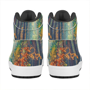 Autumn Forest Print High Top Leather Sneakers