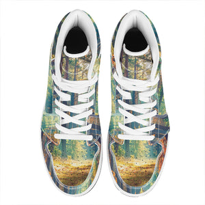 Autumn Forest Print High Top Leather Sneakers