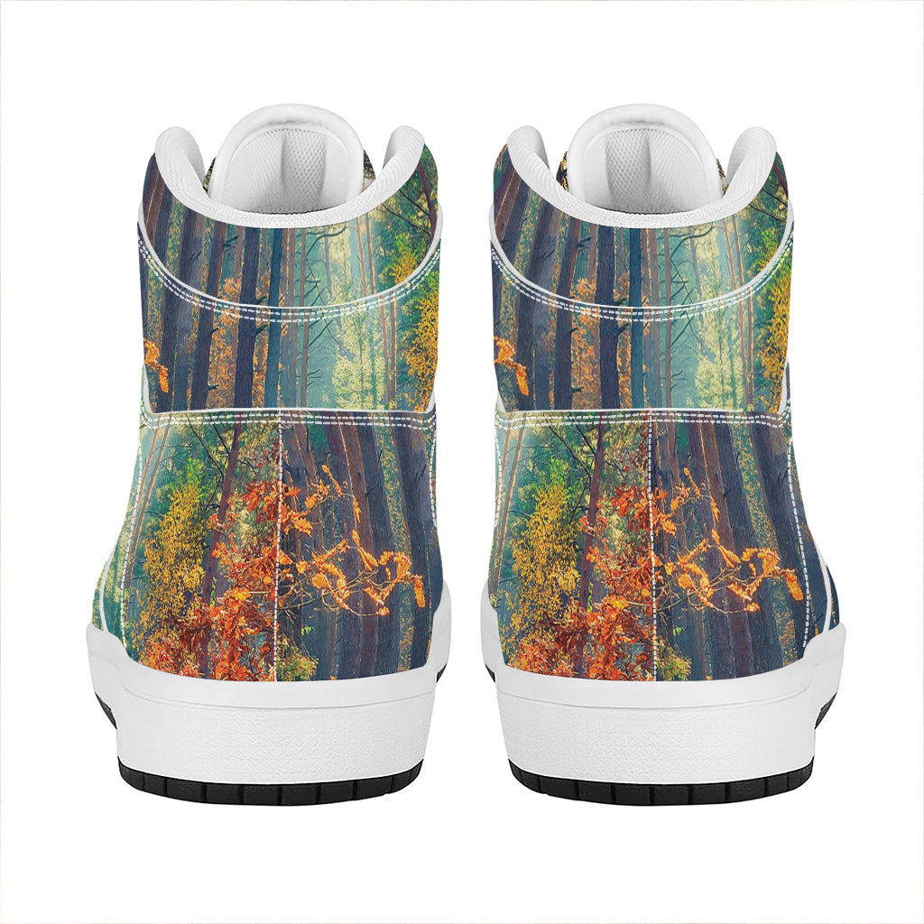 Autumn Forest Print High Top Leather Sneakers