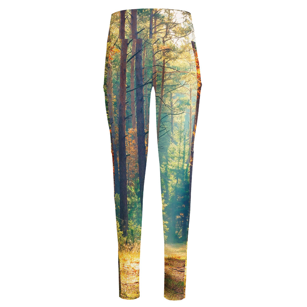 Autumn Forest Print High-Waisted Pocket Leggings