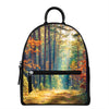 Autumn Forest Print Leather Backpack