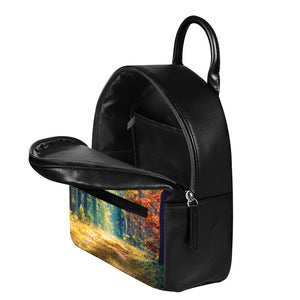 Autumn Forest Print Leather Backpack