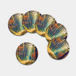 Autumn Forest Print Leather Coaster Set