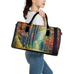 Autumn Forest Print Leather Duffle Bag