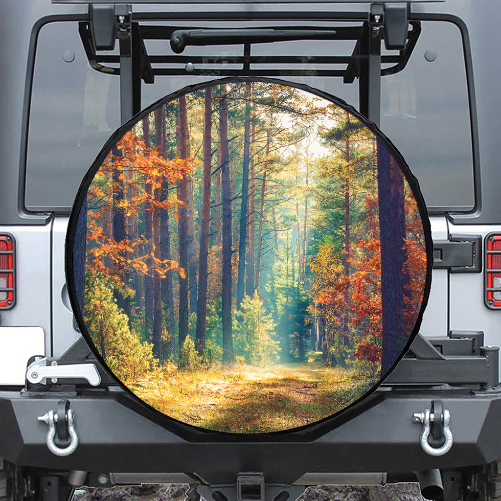 Autumn Forest Print Leather Spare Tire Cover