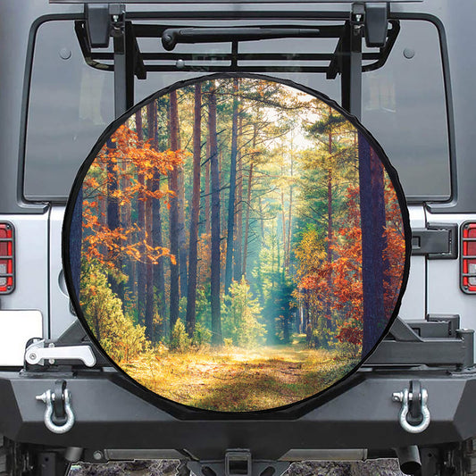 Autumn Forest Print Leather Spare Tire Cover