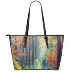 Autumn Forest Print Leather Tote Bag