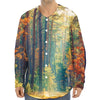 Autumn Forest Print Long Sleeve Baseball Jersey