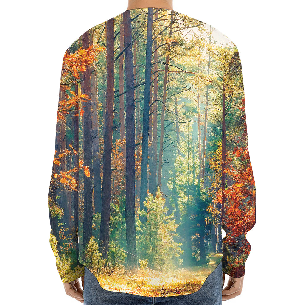 Autumn Forest Print Long Sleeve Baseball Jersey