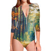 Autumn Forest Print Long Sleeve Swimsuit