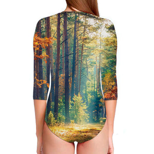 Autumn Forest Print Long Sleeve Swimsuit