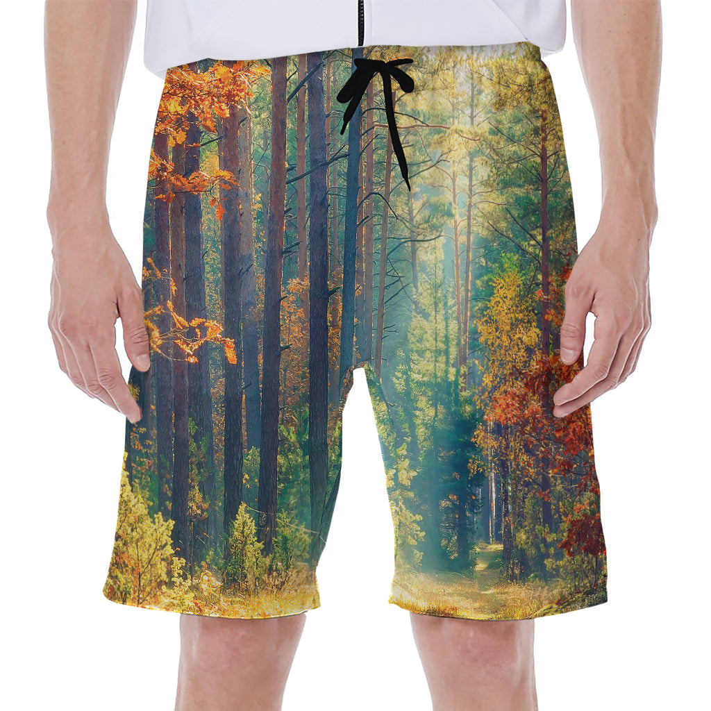 Autumn Forest Print Men's Beach Shorts