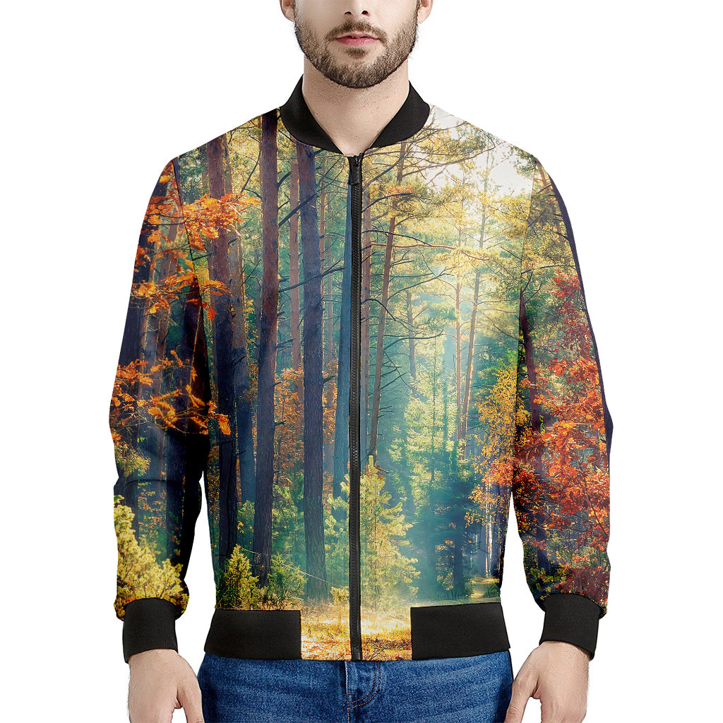 Autumn Forest Print Men's Bomber Jacket