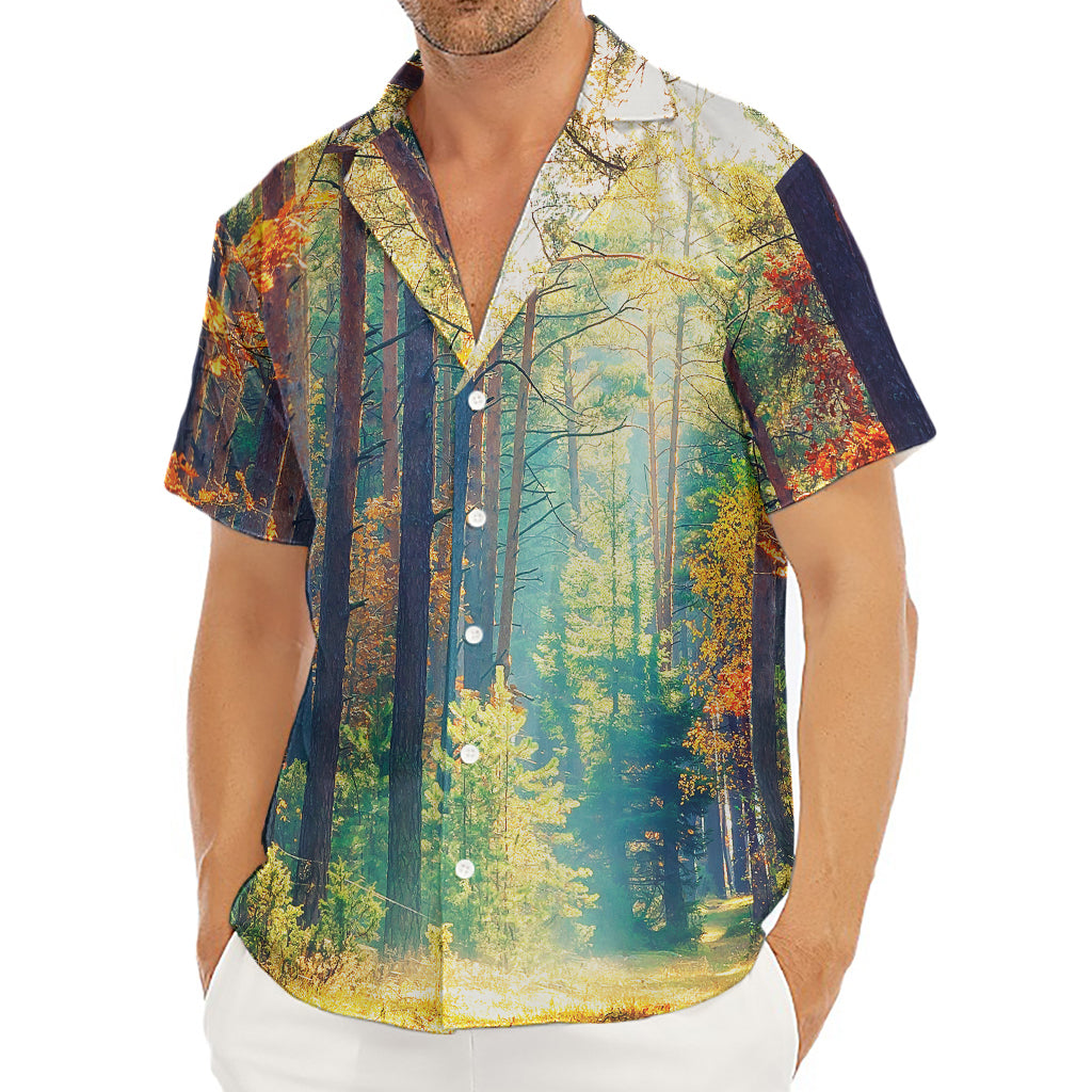 Autumn Forest Print Men's Deep V-Neck Shirt