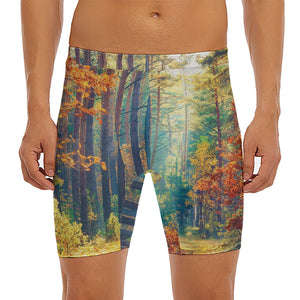 Autumn Forest Print Men's Long Boxer Briefs