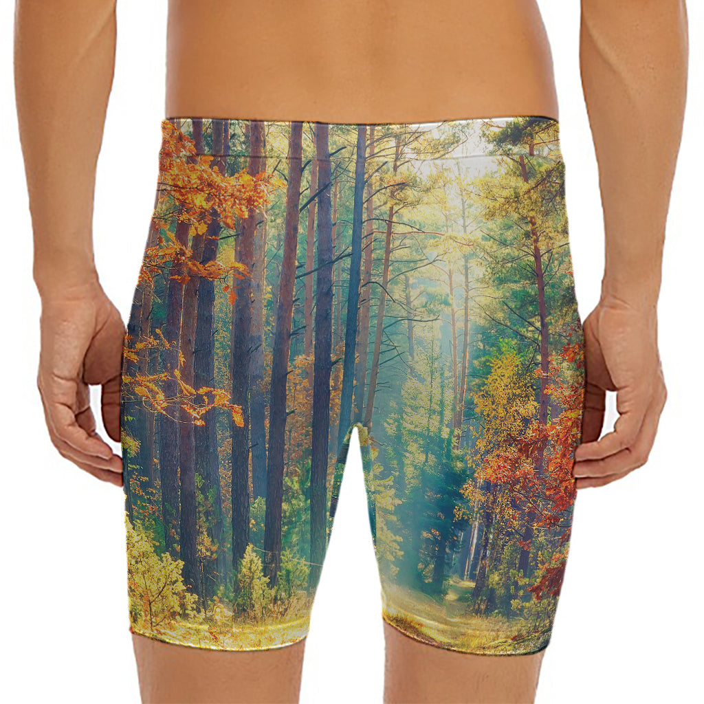 Autumn Forest Print Men's Long Boxer Briefs