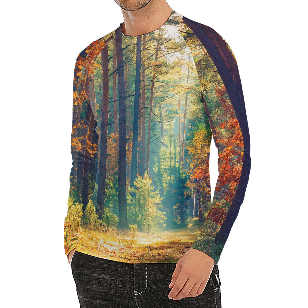 Autumn Forest Print Men's Long Sleeve Rash Guard