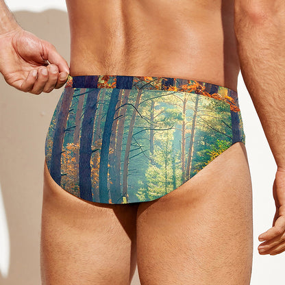 Autumn Forest Print Men's Swim Briefs