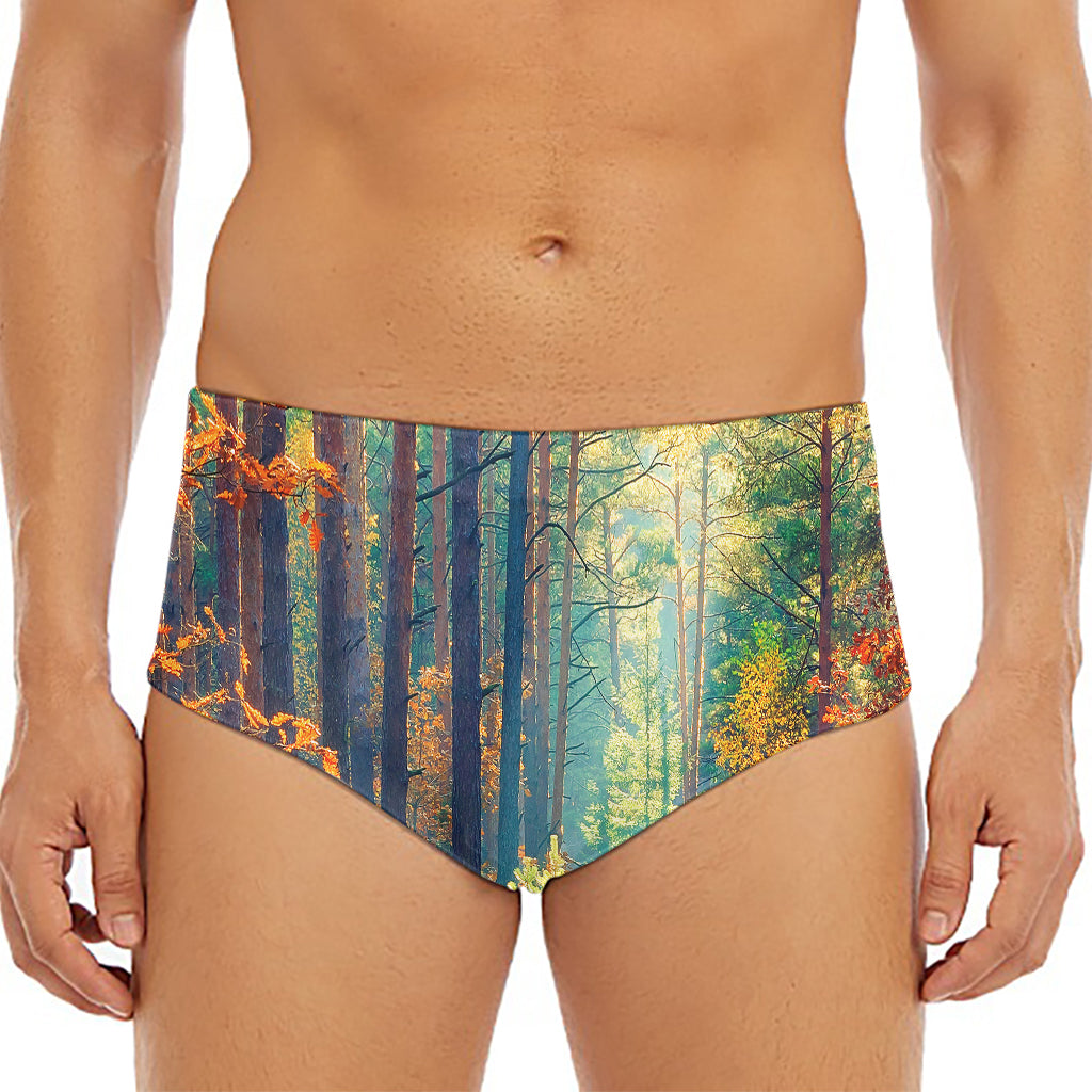 Autumn Forest Print Men's Triangle Swim Briefs