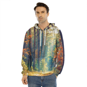 Autumn Forest Print Men's Velvet Pullover Hoodie