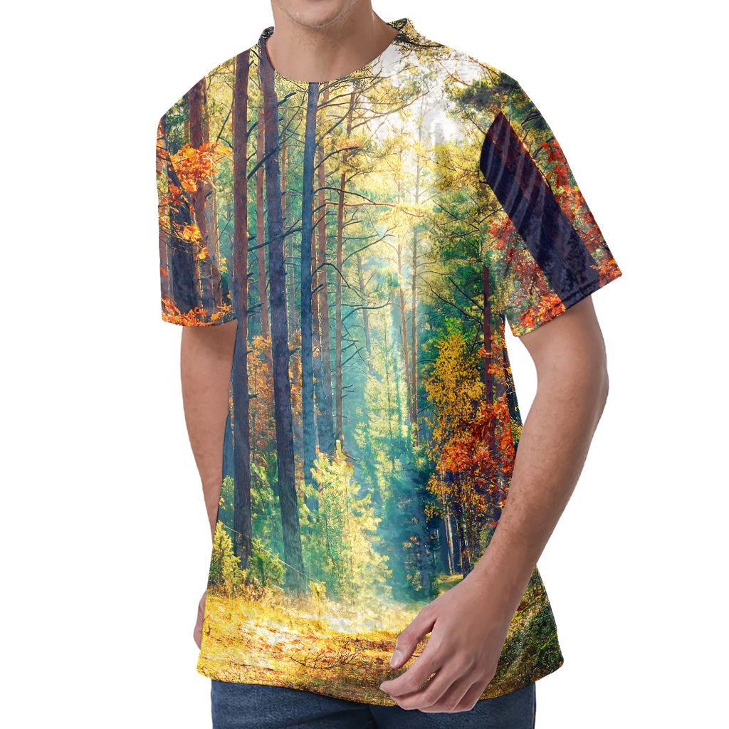 Autumn Forest Print Men's Velvet T-Shirt
