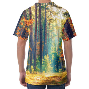 Autumn Forest Print Men's Velvet T-Shirt