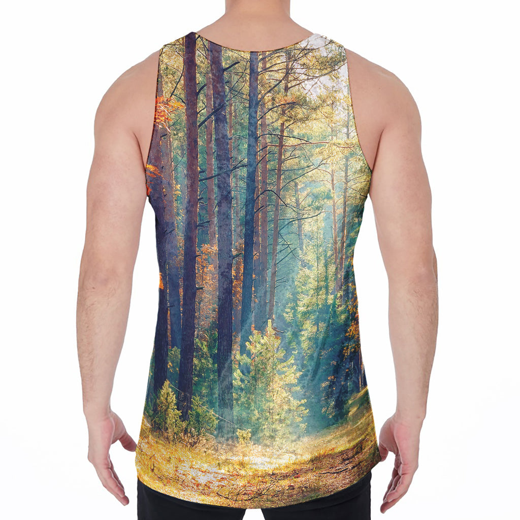 Autumn Forest Print Men's Velvet Tank Top