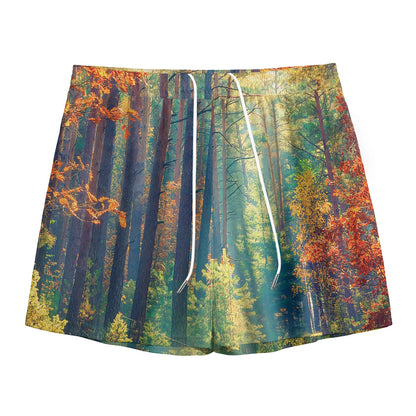 Autumn Forest Print Mesh Shorts