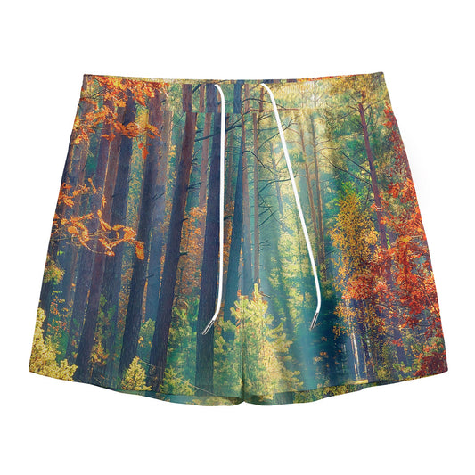 Autumn Forest Print Mesh Shorts
